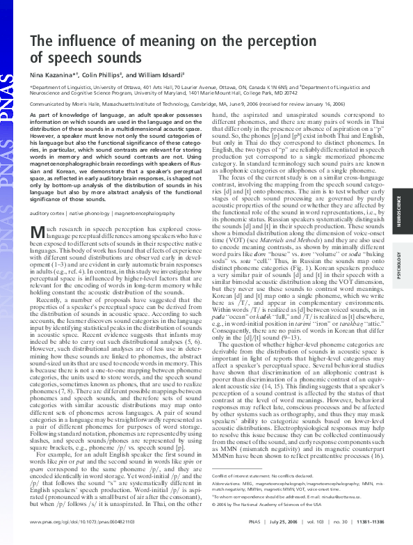 (PDF) The influence of meaning on the perception of speech sounds