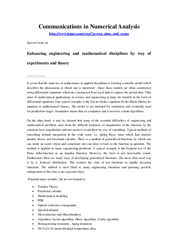 (PDF) Communications in Numerical Analysis Enhancing engineering and ...