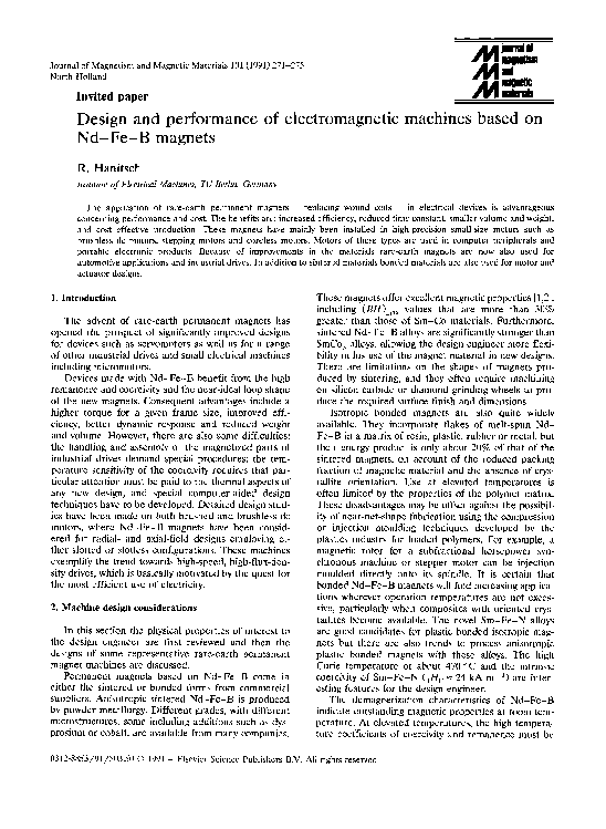(PDF) Design and performance of electromagnetic machines based on Nd-Fe ...