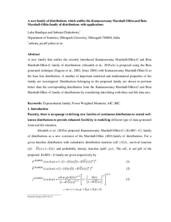 (PDF) A new family of distributions which unifies the Kumaraswamy ...