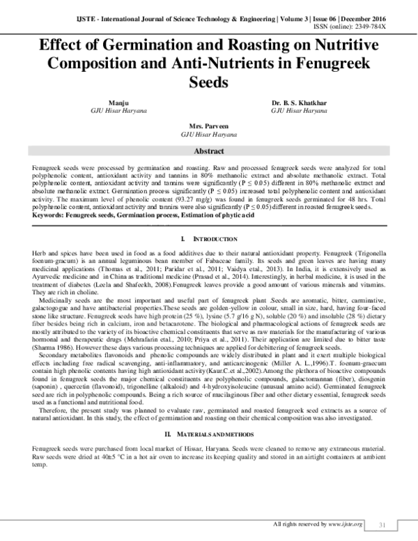 (PDF) Effect of Germination and Roasting on Nutritive Composition and ...