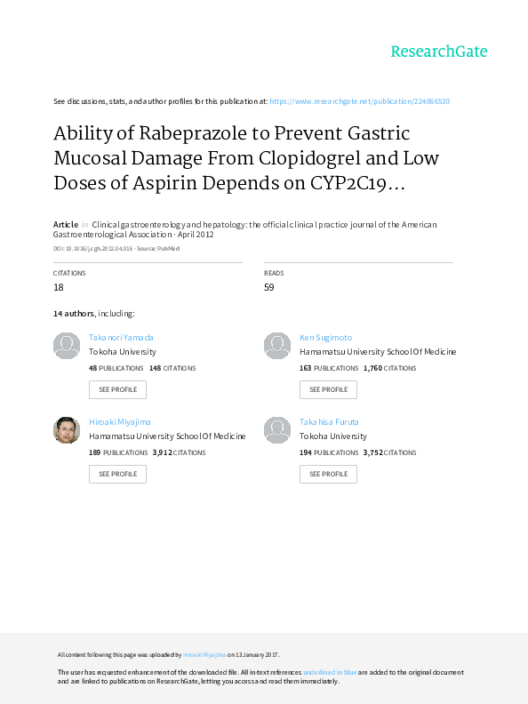 (PDF) Ability of Rabeprazole to Prevent Gastric Mucosal Damage From