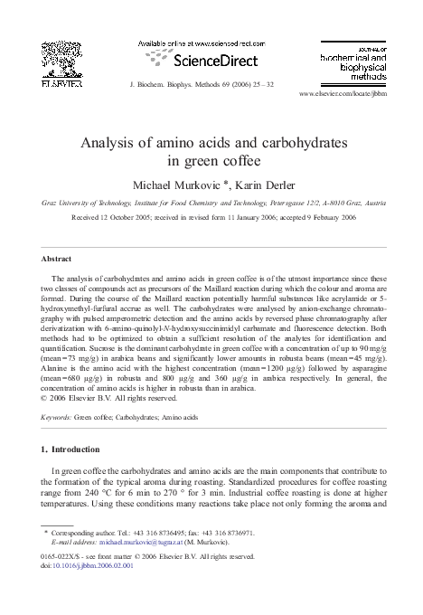 (PDF) Analysis of amino acids and carbohydrates in green coffee