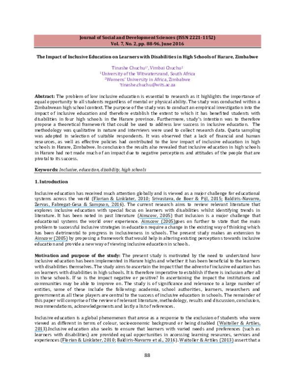 (PDF) The Impact of Inclusive Education on Learners with Disabilities ...