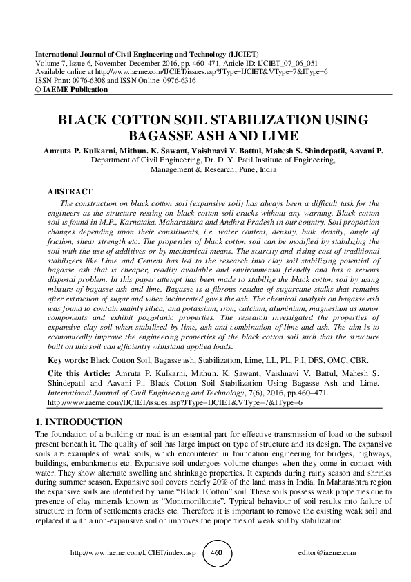 (PDF) BLACK COTTON SOIL STABILIZATION USING BAGASSE ASH AND LIME