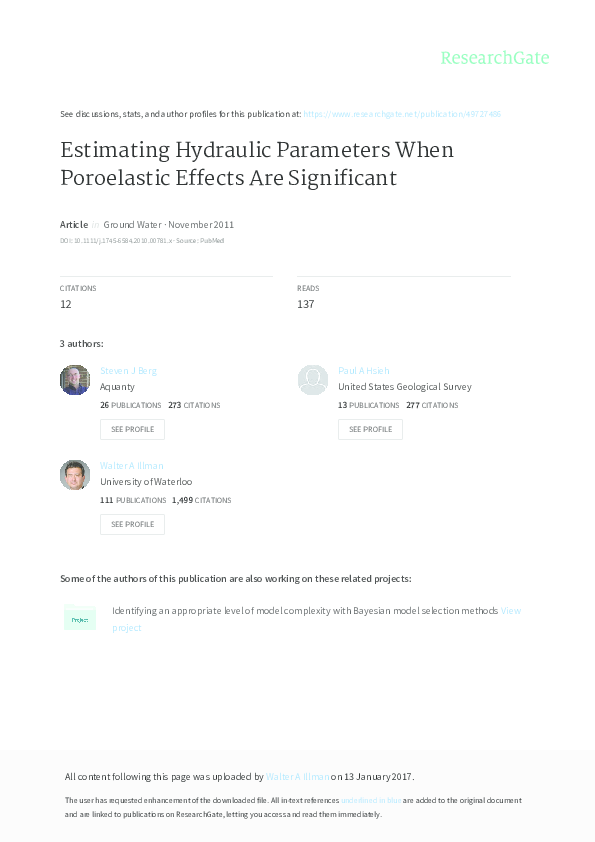 (PDF) Estimating Hydraulic Parameters When Poroelastic Effects Are ...