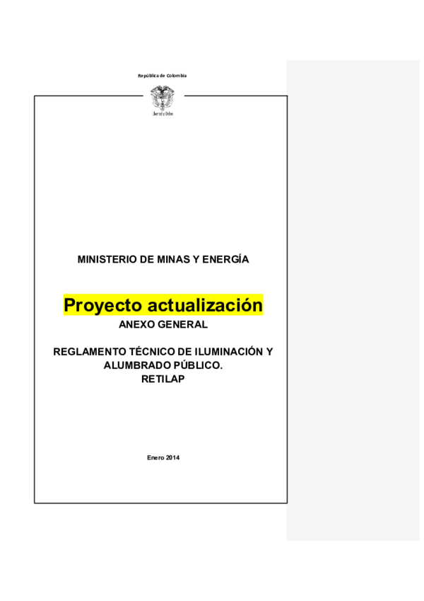 (PDF) MINISTERIO DE MINAS Y ENERGÍA Proyecto actualización ANEXO ...