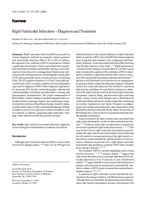 (PDF) Right ventricular infarction diagnosis and treatment