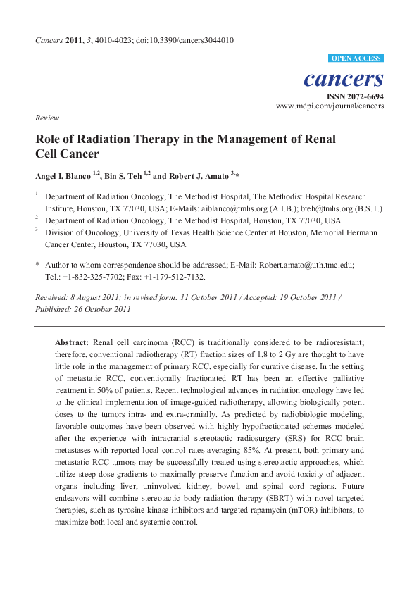 (PDF) Role of Radiation Therapy in the Management of Renal Cell Cancer