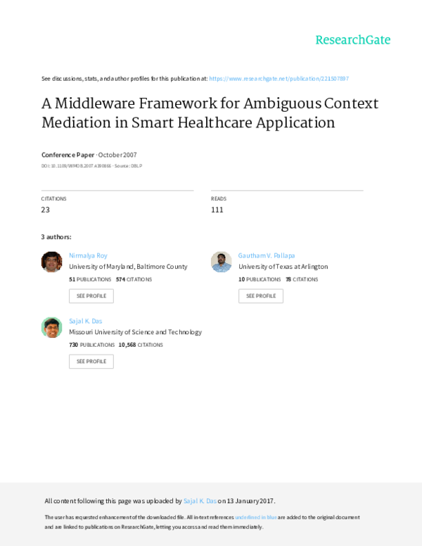(PDF) A middleware framework for ambiguous context mediation in smart ...