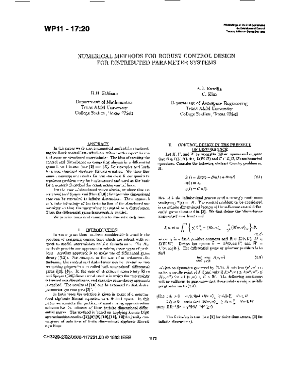 (PDF) Numerical methods for robust control design for distributed ...