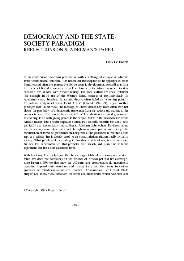 Democracy and the State-Society Paradigm-Reflections on S. Adelman's Paper