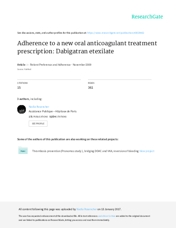 (PDF) Adherence to a new oral anticoagulant treatment prescription ...