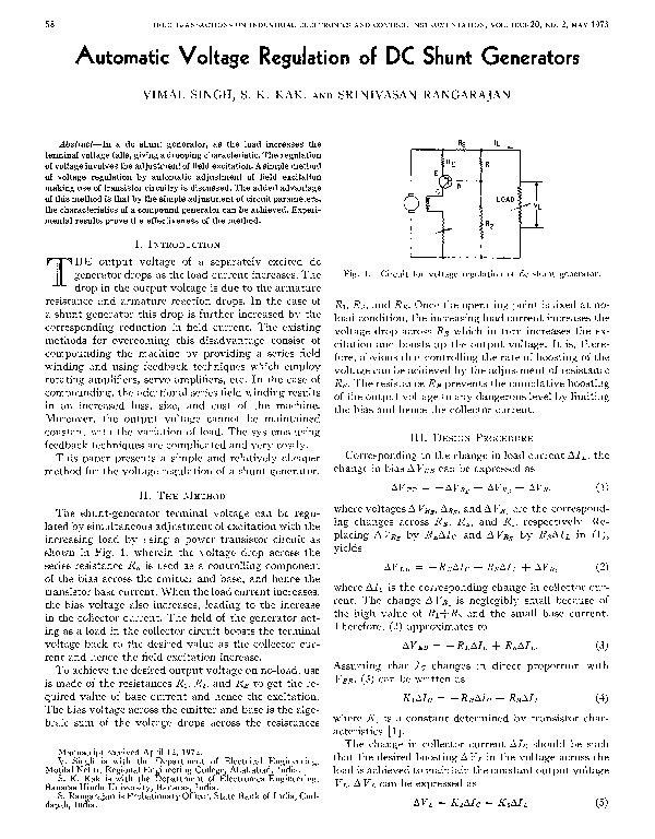 (PDF) Automatic Voltage Regulation of DC Shunt Generators Shiban Kak