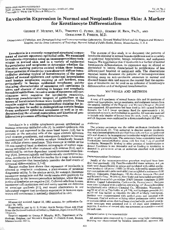 (PDF) Involucrin Expression in Normal and Neoplastic Human Skin: A ...