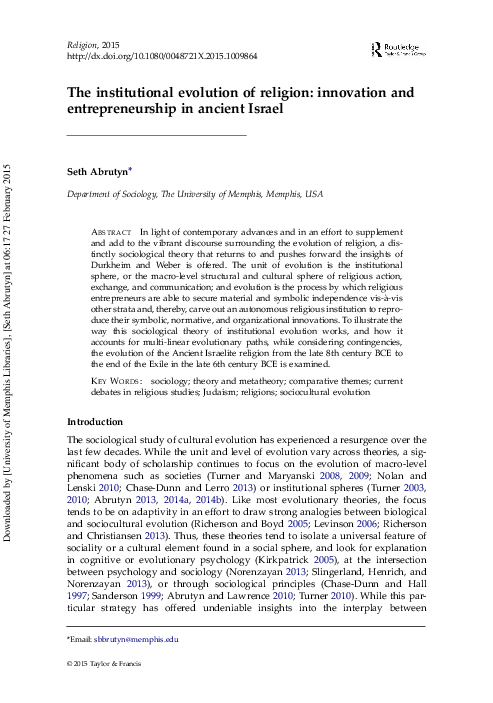(PDF) The Institutional Evolution of Religion: Innovation and ...