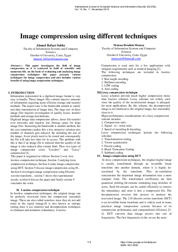 (PDF) Image compression using different techniques | Journal of ...
