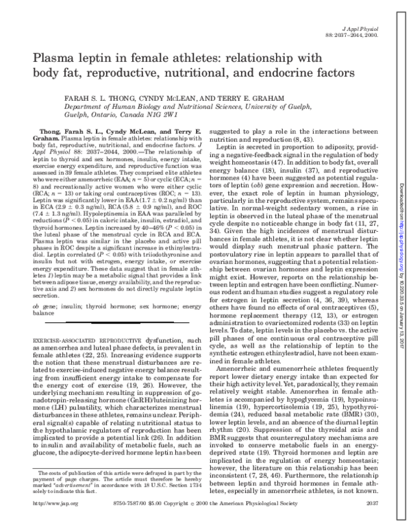 (PDF) Plasma leptin in female athletes: relationship with body fat ...
