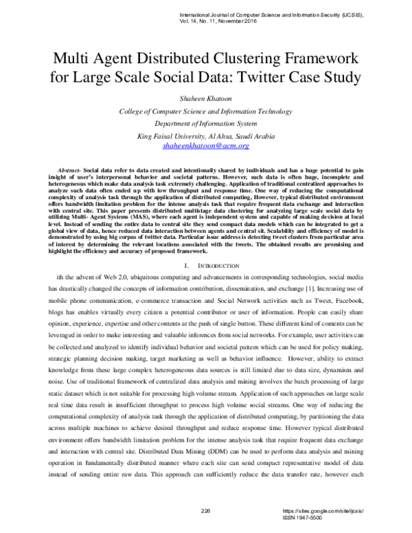 (PDF) Multi Agent Distributed Clustering Framework for Large Scale ...