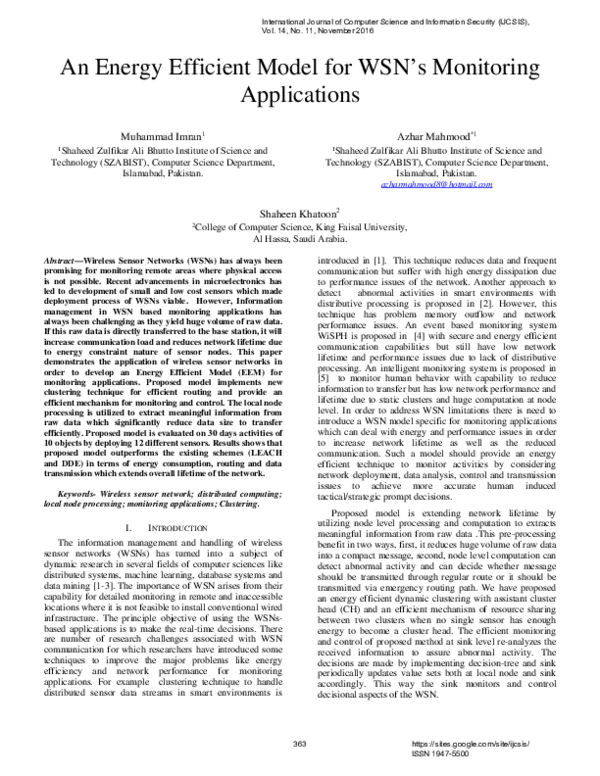(PDF) An Energy Efficient Model for WSN's Monitoring Applications