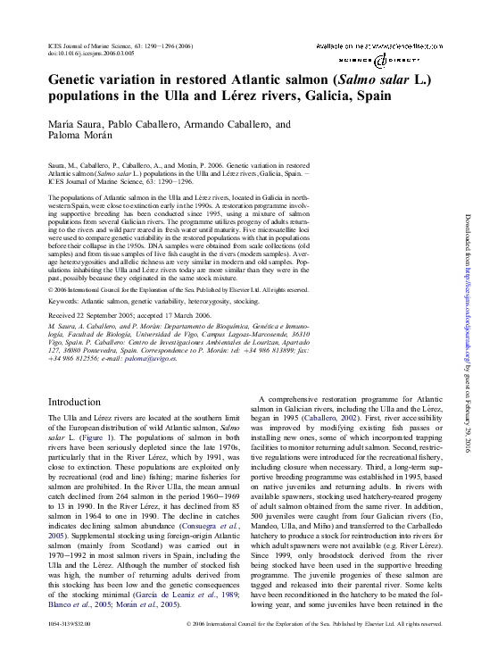 (PDF) Genetic variation in restored Atlantic salmon (Salmo salar L ...