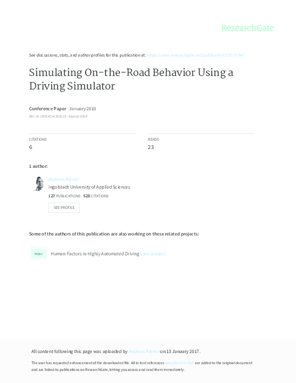 (PDF) Simulating On-the-Road Behavior Using a Driving Simulator