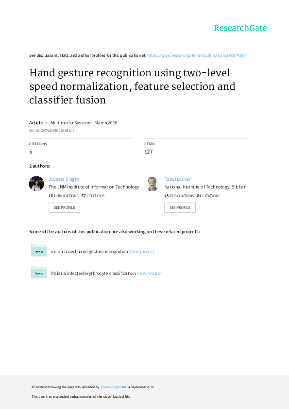 (PDF) Hand gesture recognition using two‑level speed normalization ...