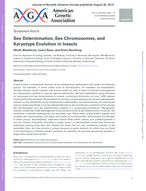(PDF) Sex Determination, Sex Chromosomes, and Karyotype Evolution in ...