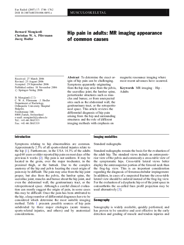 (PDF) Hip pain in adults: MR imaging appearance of common causes