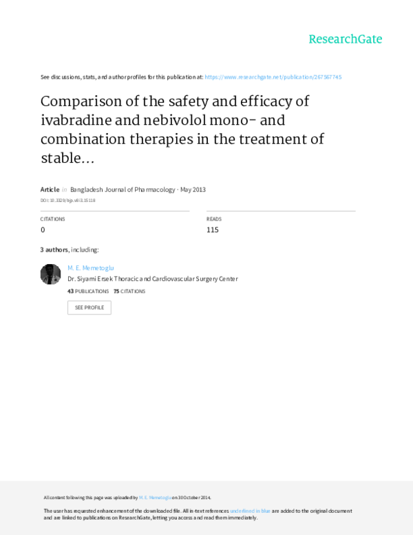 (PDF) Comparison of the safety and efficacy of ivabradine and nebivolol ...