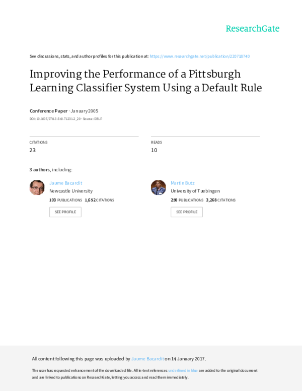 (PDF) Improving the performance of a pittsburgh learning classifier ...