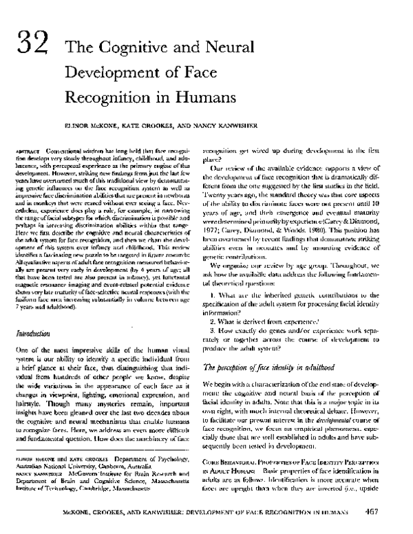 (PDF) The Cognitive and Neural Development of Face Recognition in Humans