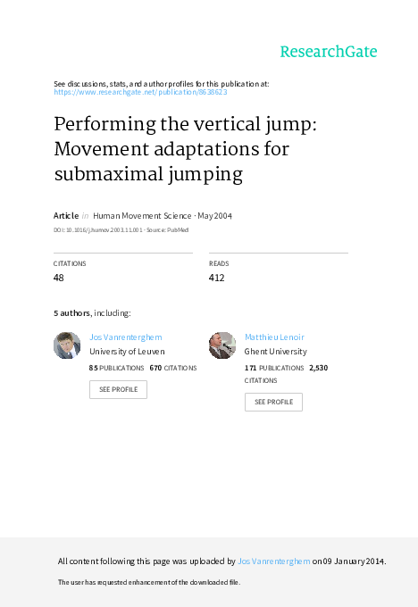 (PDF) Performing the vertical jump: movement adaptations for submaximal ...