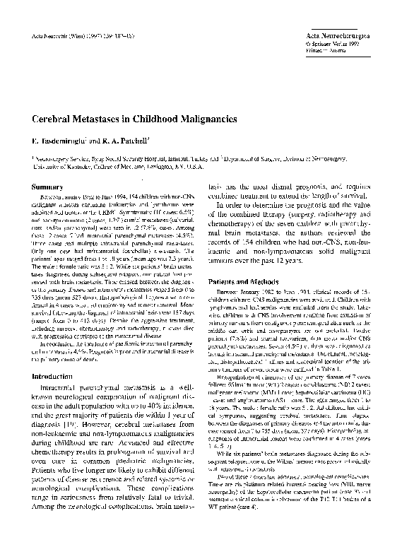 (PDF) Cerebral metastases in childhood malignancies