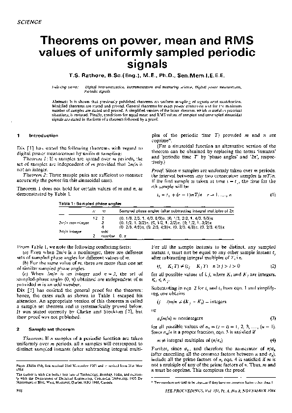 (PDF) Theorems on power, mean and RMS values of uniformly sampled ...