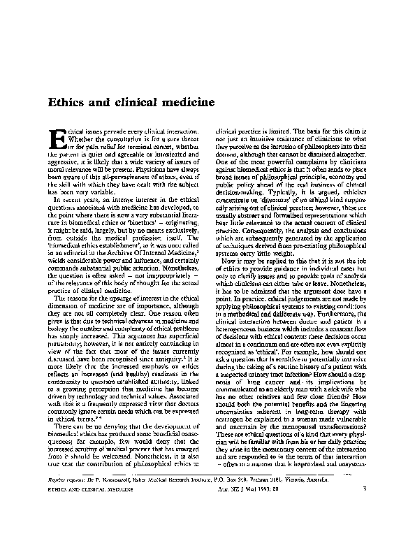 (PDF) Ethics and clinical medicine