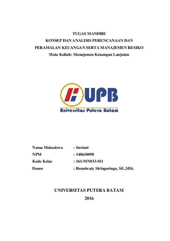 Pdf Konsep Dan Analisis Perencanaan Dan Peramalan Keuangan Serta Manajemen Resiko Suriani Khusaini Academia Edu