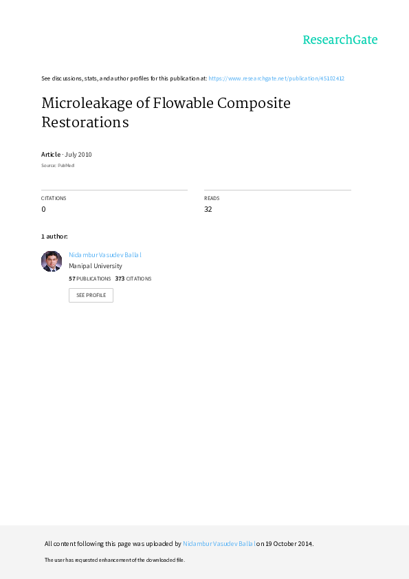 (PDF) Microleakage of flowable composite restorations Vasudev Ballal