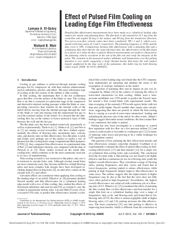 (PDF) Effect of Pulsed Film Cooling on Leading Edge Film Effectiveness