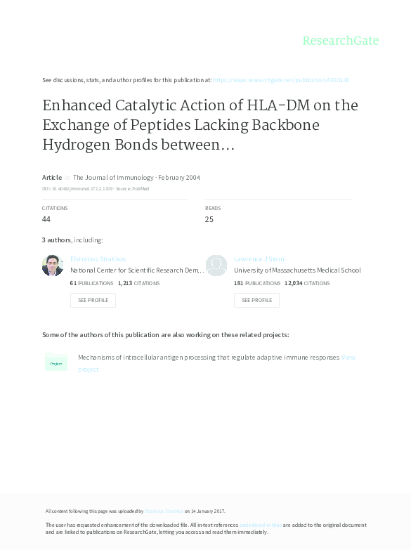 (PDF) Enhanced catalytic action of HLA-DM on the exchange of peptides ...