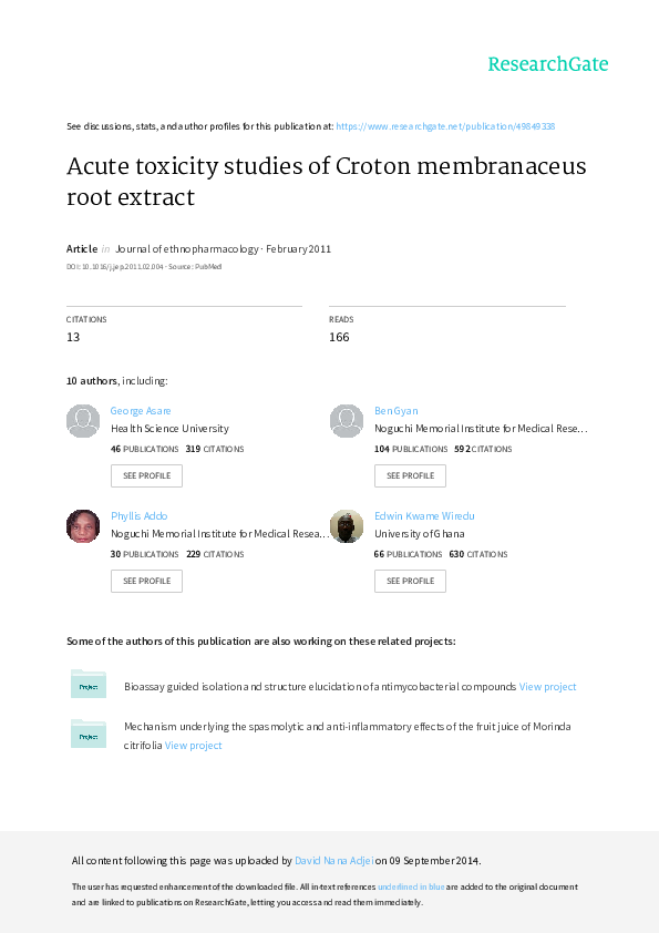 (PDF) Acute Toxicity Studies of Croton Membranaceus Root Extract. Asare Academia.edu