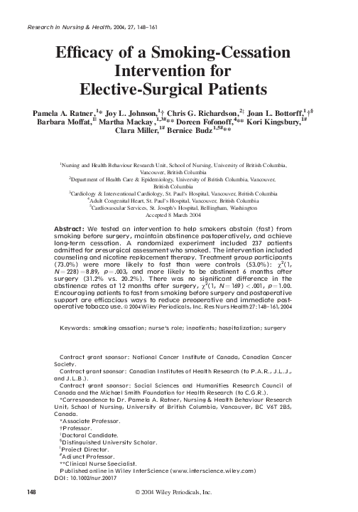 (PDF) Efficacy of a SmokingCessation Intervention for Elective