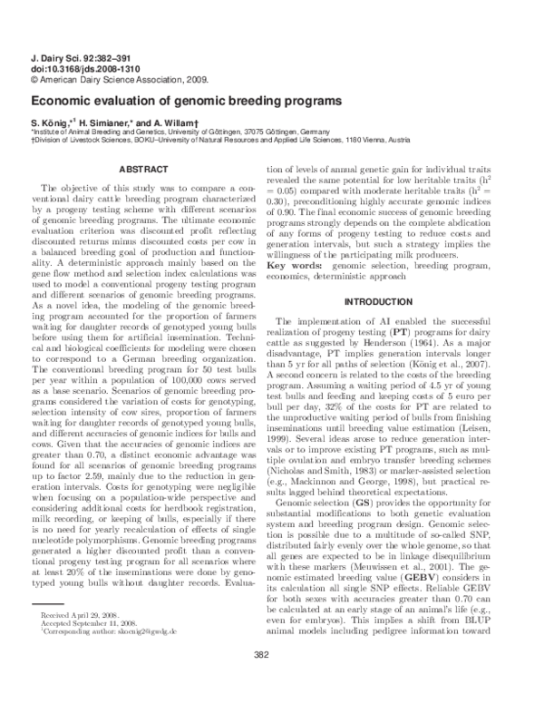 (PDF) Economic evaluation of genomic breeding programs