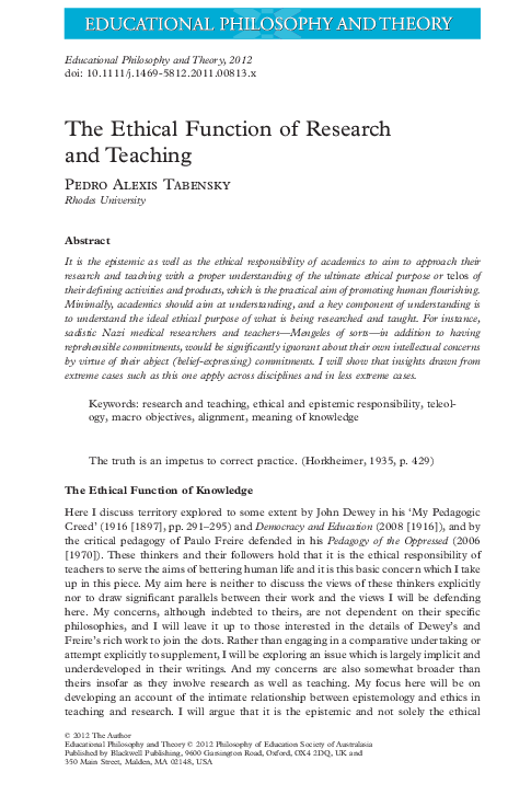 (PDF) The Ethical Function of Research and Teaching