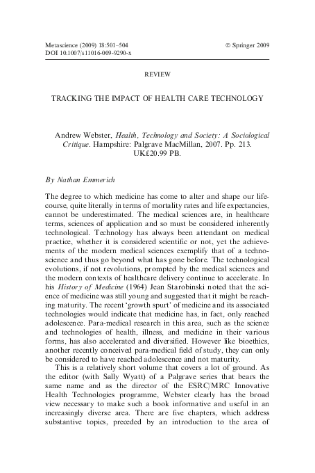 (PDF) Tracking the Impact of Health Care Technology