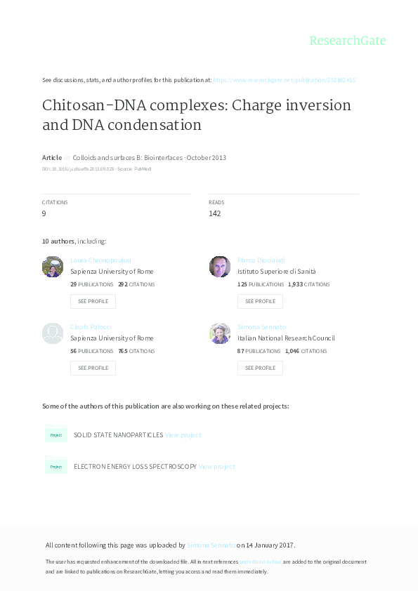 (PDF) Charge Inversion in Chitosan-DNA Complexes