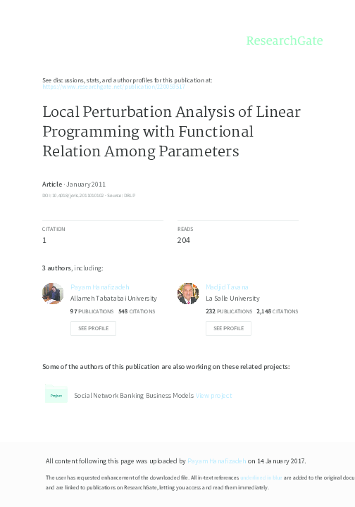 (PDF) Local Perturbation Analysis of Linear Programming with Functional ...