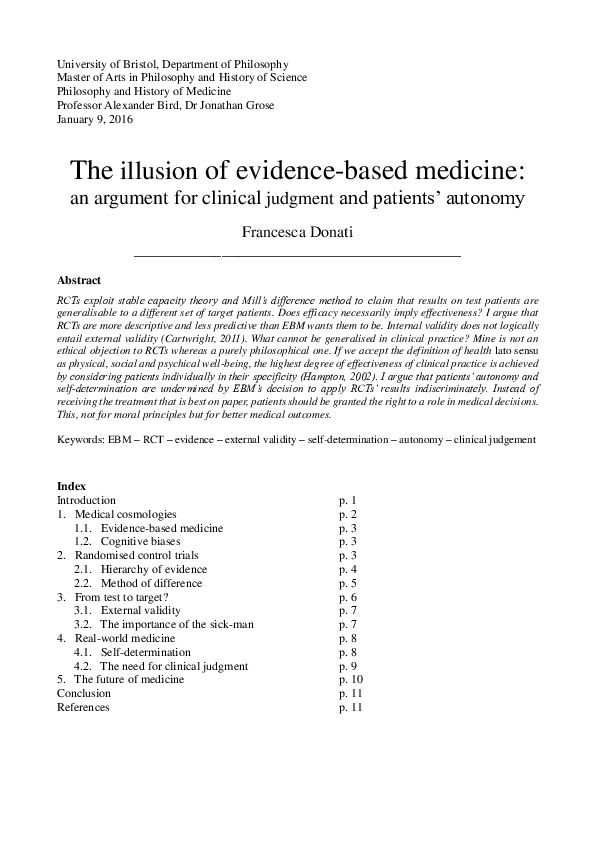 (PDF) The illusion of evidencebased medicine an argument for clinical