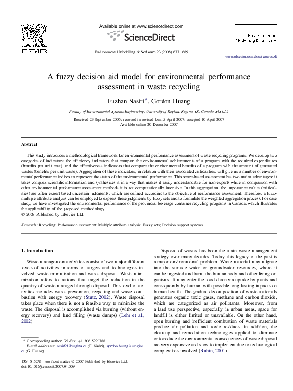 (PDF) A fuzzy decision aid model for environmental performance ...