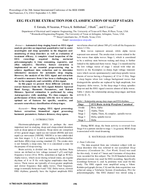 (PDF) EEG feature extraction for classification of sleep stages